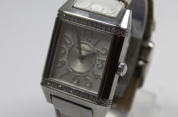 Jaeger-LeCoultre Reverso Squadra Lady Diamonds 234.8.47 Edelstahl mit Brillanten und Lederarmband